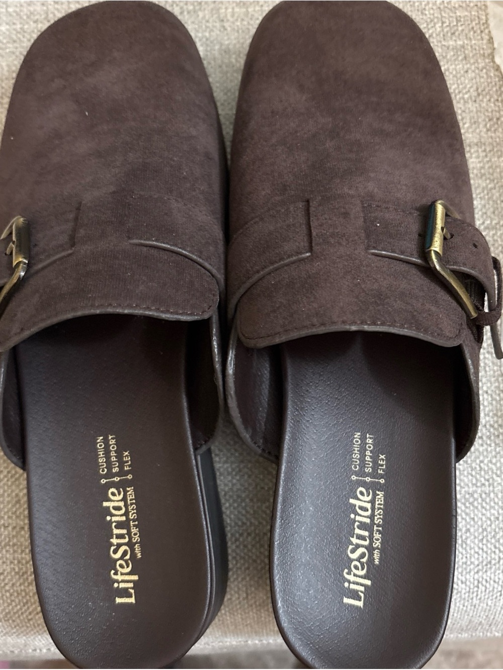 Life Stride Brown Suede Buckle Mule